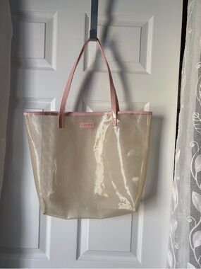 Lancome Clear Plastic & Mesh transparent Tote  bag about 16”x14”